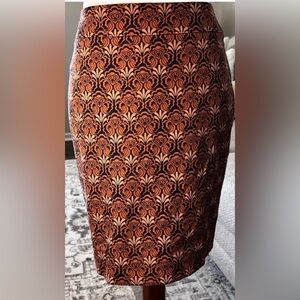 LOFT Ann Taylor Loft Brown & Navy Blue Art Deco Print Pencil Skirt 6P 6 Petite